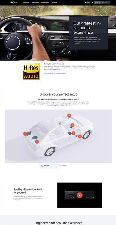 Sony Car High-Resolution Audio Out Of Flow marketing page